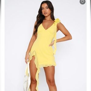 White Fox Boutique yellow plunge neck mini dress NWT